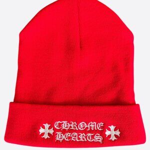 Chrome Hearts Red & White Embroidered Logo Beanie